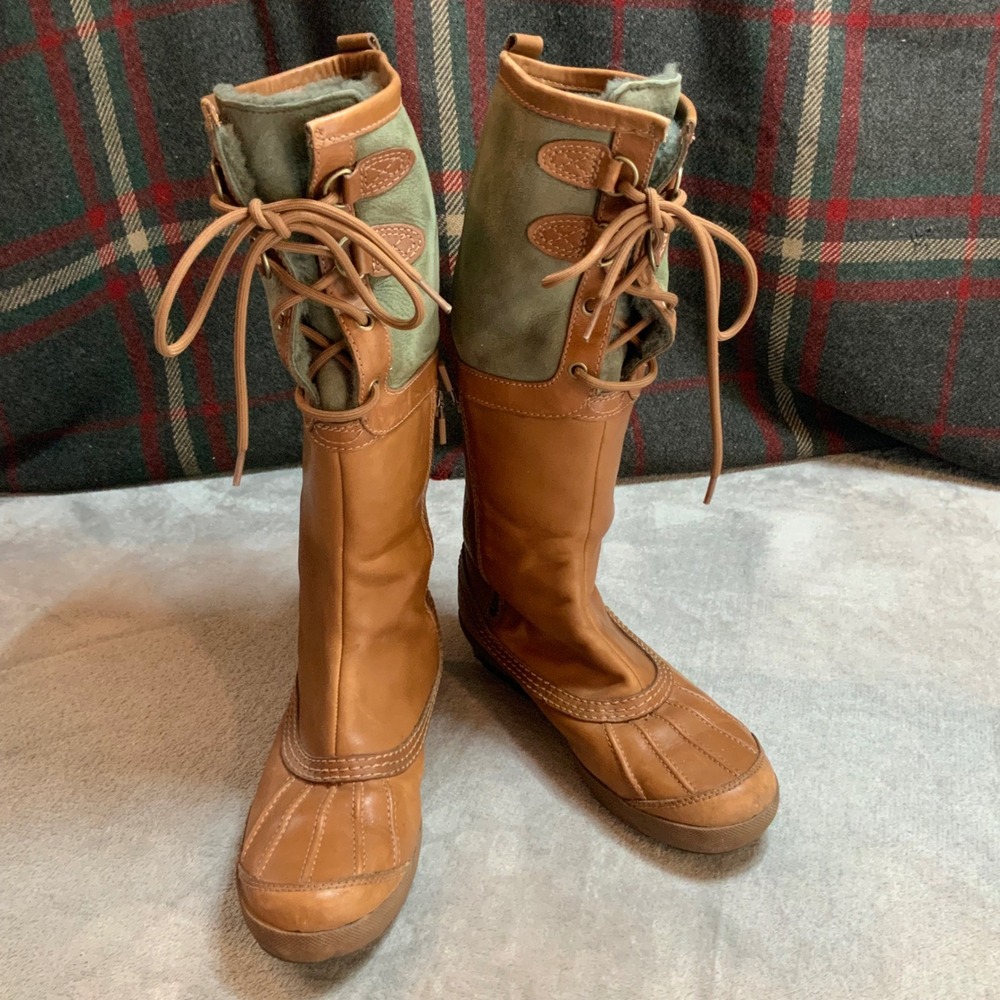 UGG Australia Adirondack Tall Boots Tan Sage Green Waterproof Leather Suede 3222